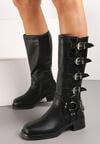 Cizme Biker Negre cu Catarame Decorative Vitasia