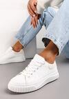 Biało-Beżowe Sznurowane Sneakersy z Metaliczną Wstawką i Żłobieniami Komparre