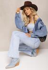 Jasnoniebieskie Jeansy High Waist o Fasonie Flare Akofia