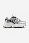 Sneakers Argintii cu Plasă și Inserții din Piele Ecologică pe Talpă Groasă Anirele