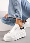 Biało-Czarne Sznurowane Sneakersy na Niskiej Platformie z Imitacji Skóry Ajanfa