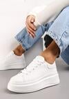 Białe Sznurowane Sneakersy na Niskiej Platformie z Imitacji Skóry Ajanfa