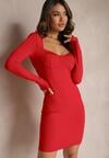 Czerwona Mini Sukienka Dopasowana z Usztywnianym Kwadratowym Dekoltem Olimpidia