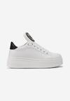 Sneakerși Alb-Negru pe Platformă cu Pietre Strass pe Limba Lată Esirel