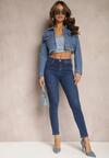 Granatowe Skinny Jeansy z Przetarciami Push-Up Zireal