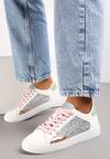 Biało-Srebrne Sneakersy na Płaskiej Podeszwie z Ozdobnymi Wstawkami i Brokatem Jivina
