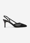 Sandale Negre Plasă Toc Stiletto cu Pietre Junikia