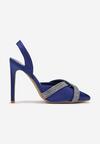 Sandale Bleumarin cu Pietre Strass pe Barete cu Toc Handla