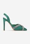 Sandale Verzi Decorate cu Pietre Strass pe Barete cu Toc Handla