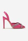 Sandale Fucsia Împodobite cu Pietre Strass pe Barete cu Toc Handla