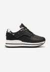 Sneakerși Negri cu Șireturi pe Talpă Groasă cu Paiete și Sclipici Zallie