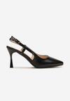 Sandale Negre din Piele Ecologică cu Toc Stiletto cu Bareta și Cataramă Mirevira