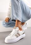 Sneakers Alb-Șampanie pe Platformă Joasă cu Inserții Sclipitoare Renallsa