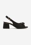 Sandale Negre pe Toc Geometric cu Catarame Decorative și Brant Interior din Piele Tavera