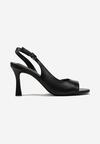 Sandale Negre din Piele Ecologică cu Toc Stiletto Barete și Cataramă Hirelia