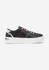 Sneakers albaștri din piele naturală cu șireturi cusături și inserție metalică Klefamia