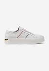 Sneakers Albi din Piele Naturală cu Șireturi Cusături și Inserție Metalică Klefamia