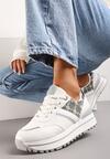 Sneakers Albi cu Inserții din Material pe Talpă Groasă Ornați cu Sclipici Zirnna