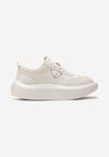 Sneakers Bej din Piele pe Platformă cu Inserție Mică Laterală Renipa