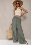 Pantaloni largi din viscoză verde închis cu elastic și șnur în talie Tarallia