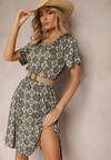 Rochie midi verde-bleumarin cu model mozaic din viscoză cu croi evazat Vechaina