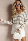 Pulover Gri Cu Decolteu în V Decorat cu Benzi Strălucitoare Keiria