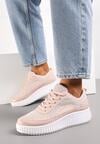 Różowe Sneakersy na Platformie Ozdobione Nitami i Patchworkowymi Wstawkami Jeneria