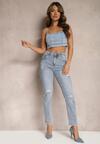 Jasnoniebieskie Jeansy Mom Fit High Waist z Przetarciami Aauroa