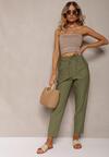 Pantaloni Verde Închis Paper Bag cu Talie Elastică și Șnur Klemiordia