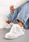 Białe Sneakersy z Perforacją i Materiałowymi Wstawkami z Ozdobnym Sznurowaniem Luneth