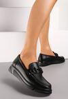 Pantofi negri stil mocasini cu cataramă și branț piele Zinniame