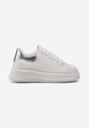 Sneakers Albi-Argintii pe Talpă Groasă cu Perforare și Ornamente Ursuleț de Cauciuc Aireth