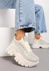 Sneakerși bej pe platformă cu cristale pe gleznă Harilena