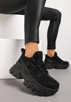 Sneakers Negri pe Platformă cu Carâmb cu Pietre Harilena