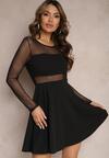 Rochie Mini Neagră Evazată cu Plasă Perintema