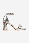 Sandale Argintii din Piele Întoarsă Ecologică pe Toc Stiletto Decorativ cu Pietre Strass și Cataramă Selle