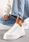 Białe Sznurowane Sneakersy z Imitacji Skóry na Platformie Filamena