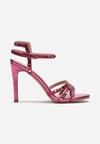Sandale fuchsia metalice cu toc cui și cristale Iaeti