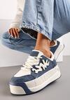 Niebiesko-Białe Sneakersy z Wysoką Platformą i Ozdobną Naszywką Joplina