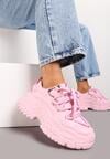Różowe Sneakersy z Podwójnymi Sznurówkami i Tłoczoną Platformą Luppoa