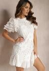 Rochie Albă Strâmtă Mini cu Dantelă și Volane Offiamea