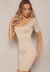 Beżowy Kombinezon Bodycon z Krótkimi Rękawami i Nogawkami  Tavis