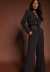 Czarny Komplet Garniturowy Marynarka Cropped i Szerokie Spodnie Mairilee