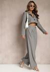 Costum Gri Închis cu Dungi Subțiri Sacou Cropped și Pantaloni Largi Mairilee