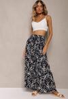 Czarne Spodnie Szerokie z Wiskozy High Waist w Kwiatowy Print Tepolla