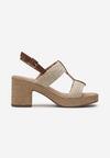 Sandale bej cu toc și barete Klimeria stil boho cu împletitură