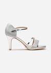 Sandale Argintii Lacate cu Toc Stiletto Clasic cu Sclipici Seonaid