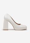 Pantofi cu toc stiletto albi eleganți cu toc geometric din piele ecologică netedă Salvael