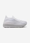 Sneakerși Albi Slip-On cu Pietre Strass pe Talpă Groasă cu Partea Superioară din Material Textil Satris