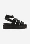 Sandale negre tip gladiator cu două catarame și platformă Nimexia